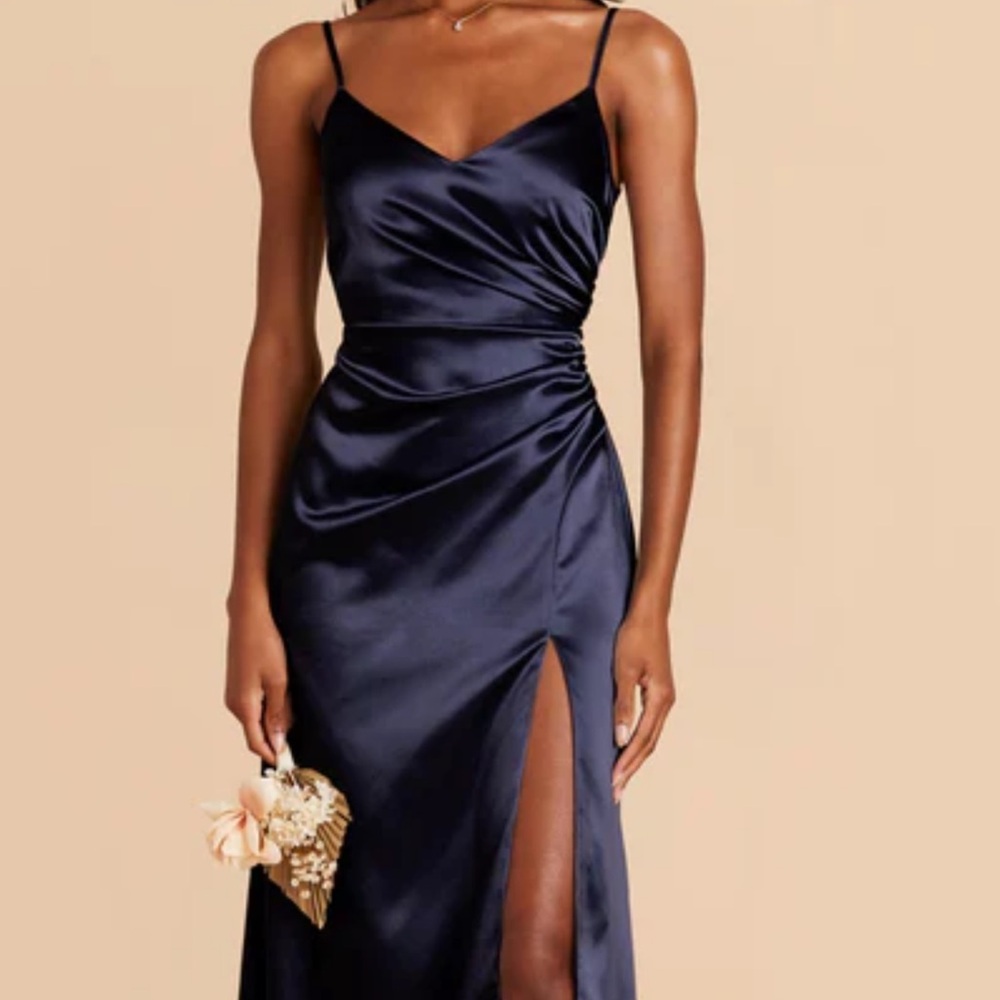 Dark blue satin gown dress, worn once, perfect condition.